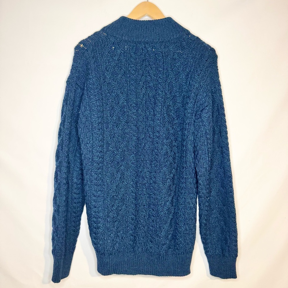 Aran Crafts Women’s 1/4 Zip 100% Merino  Wool Blue Sweater Size Large Y2K 90s - Picture 9 of 10